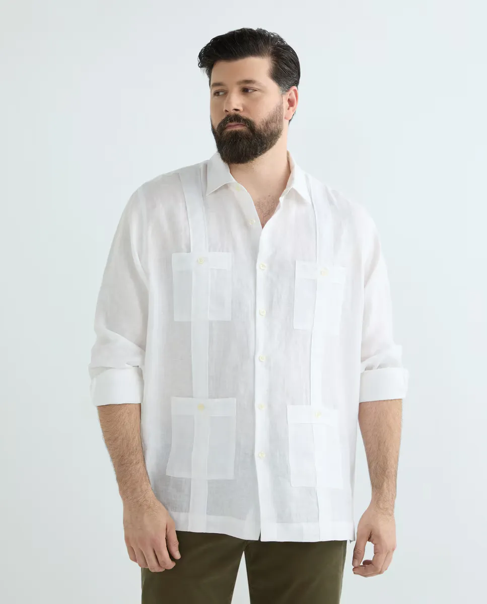 

Guayabera из 100% льна с длинными рукавами, большие размеры Emidio Tucci, белый