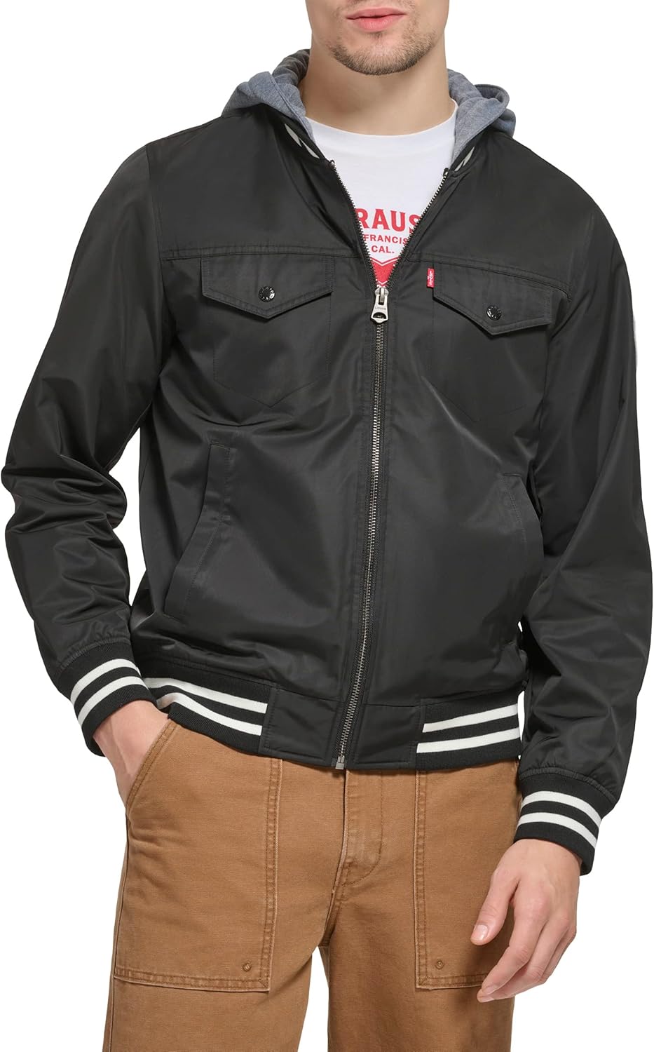 

Мужская университетская куртка-бомбер Levi's Colorblock, Black/Fleece Hood