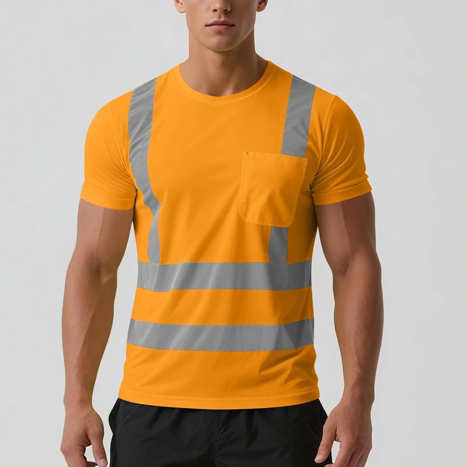 Футболка с коротким рукавом для мужчин, High Visibility, с отражающими полосами и карманами — фото 2