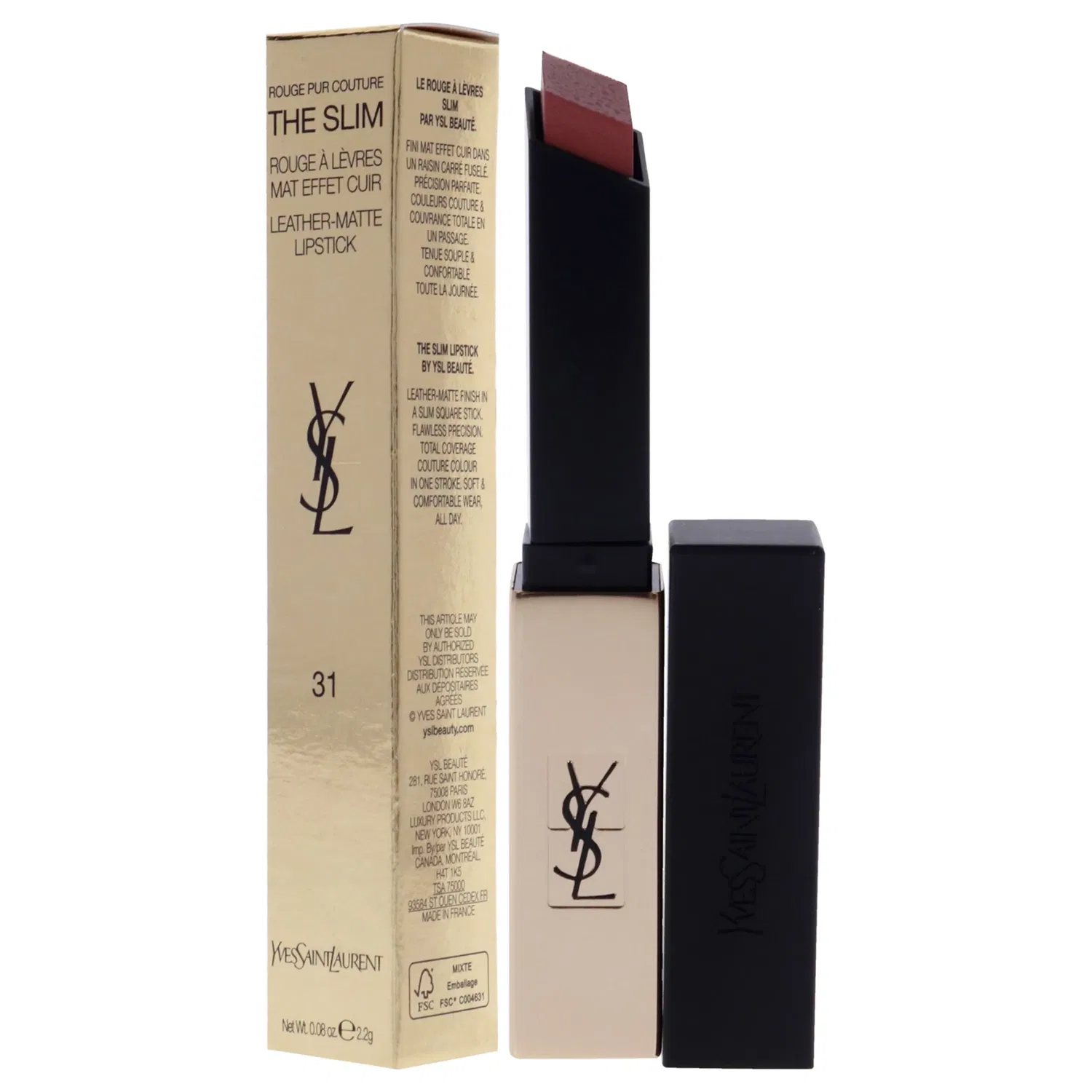 Матовая помада Rouge Pur Couture The Slim Matte Lipstick - 31 Inflammatory Nude от Yves Saint Laurent для женщин - 0,08 унции, бежевый — фото 4