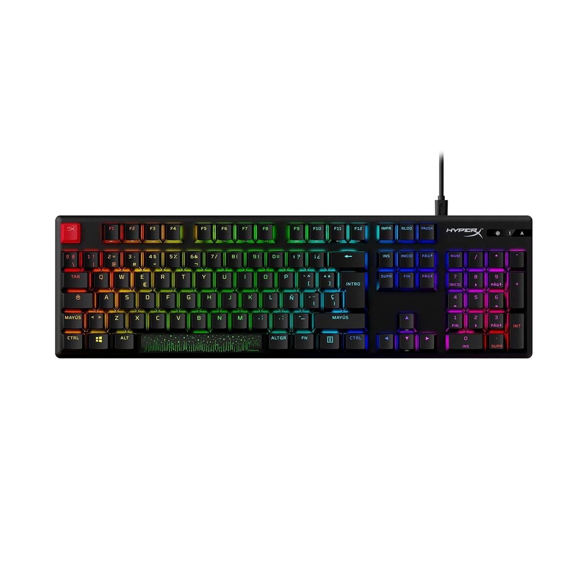 

HyperX Alloy Origins PBT — механическая игровая клавиатура, клавиши PBT, RGB, красные клавиши HyperX, прочный алюминиевый корпус, регулируемые ножки, черный (испанская QWERTY)