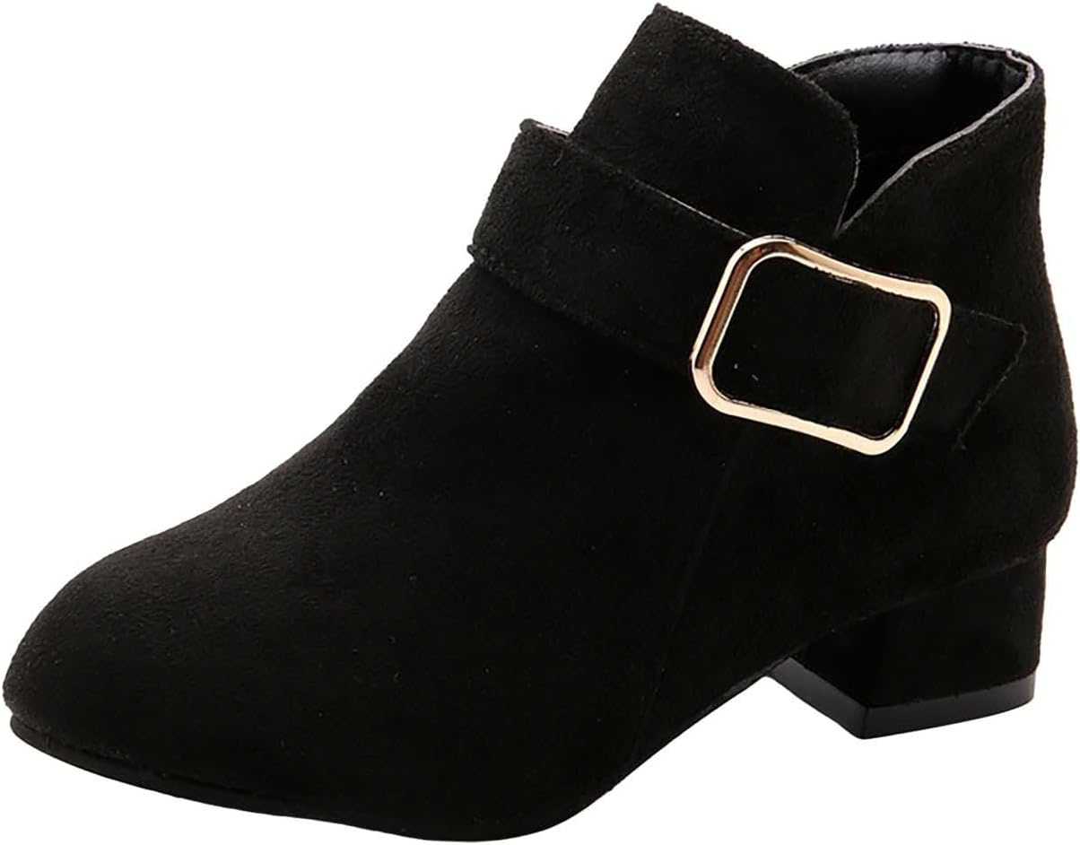 

Детские девчачьи ботинки с застежкой-молнией сбоку, цельные, с низким каблуком, противоскользящие, короткие ботинки, зимние модные теплые Generic, Black