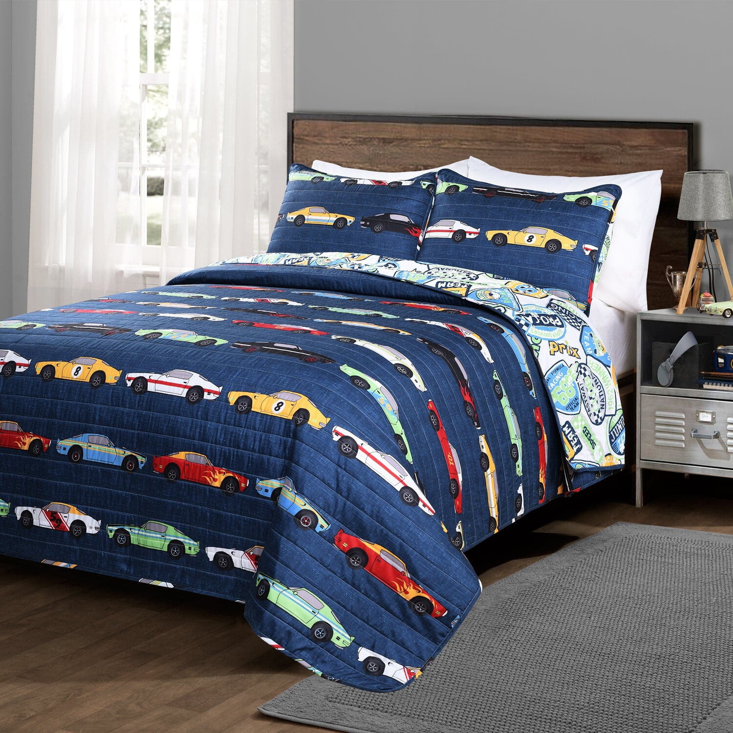 

Одеяло двустороннее детское Lush Decor Race Cars, синий