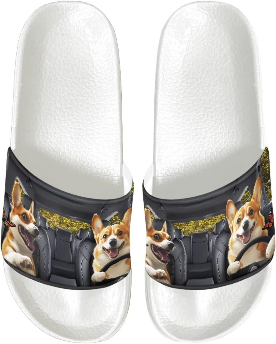 

Мужские шлепанцы с плоской подошвой, нескользящие, быстро сохнущие, для душа, для ванной комнаты, для улицы и дома Jrysaedy, Funny Corgi Dog