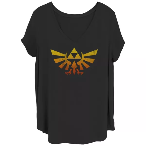 

Футболка с V-образным вырезом и принтом "Герб Хайрула на закате" из The Legend of Zelda для подростков plus size Licensed Character, черный