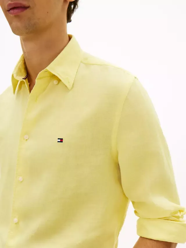 Льняная рубашка прямого кроя с логотипом Tommy Hilfiger, Light Yellow — фото 4
