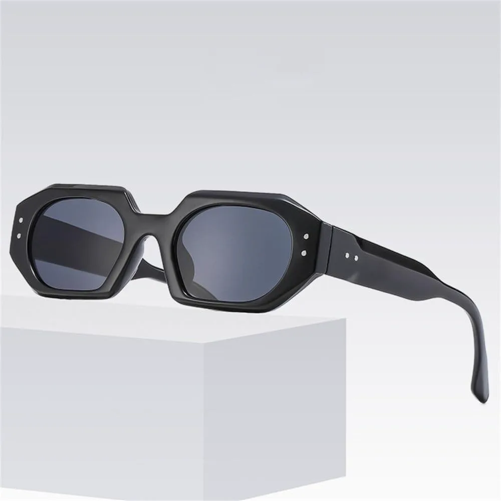 

Солнцезащитные очки Polygon Square 2027 для женщин, модные, с заклепками, с широкими дужками, мужские, трендовые солнцезащитные очки UV400 MTZJH, Black Clear