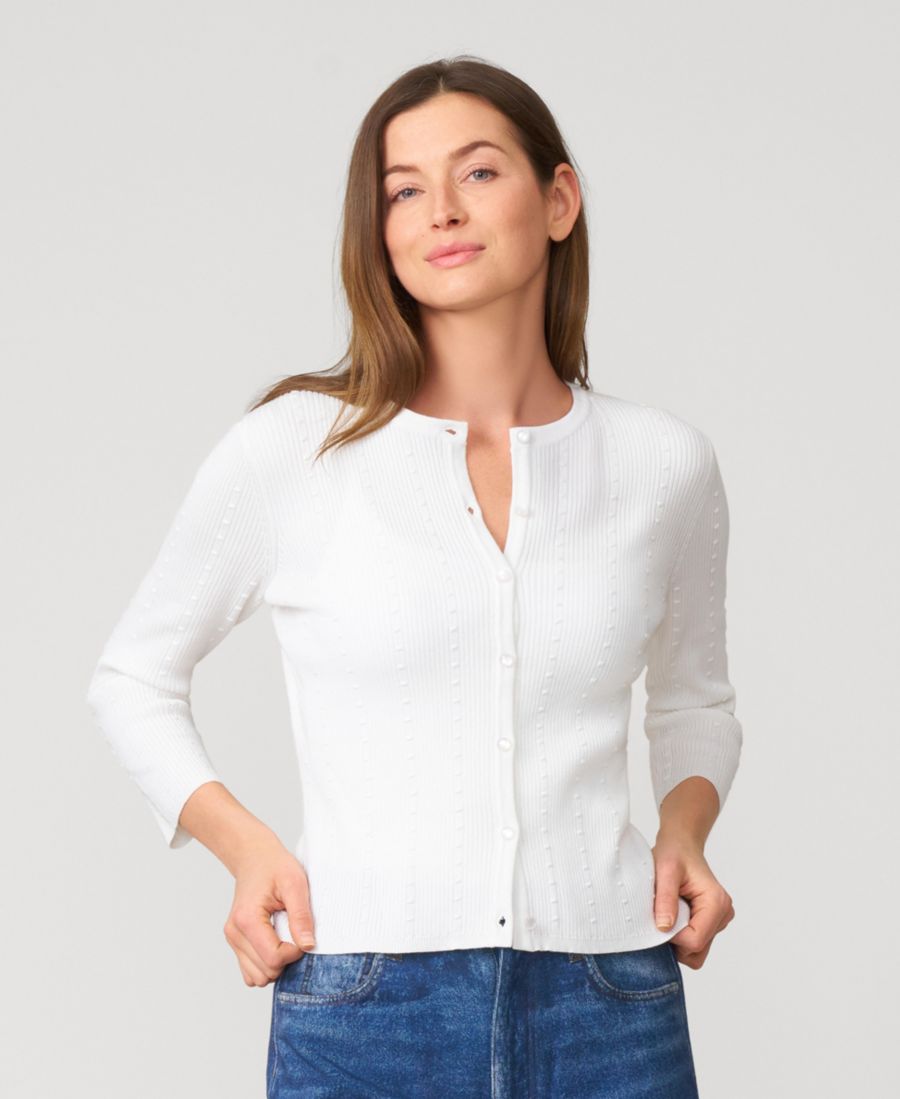 

Женский кардиган с фактурной ребристой отделкой и круглым вырезом Cable & Gauge, Snow white