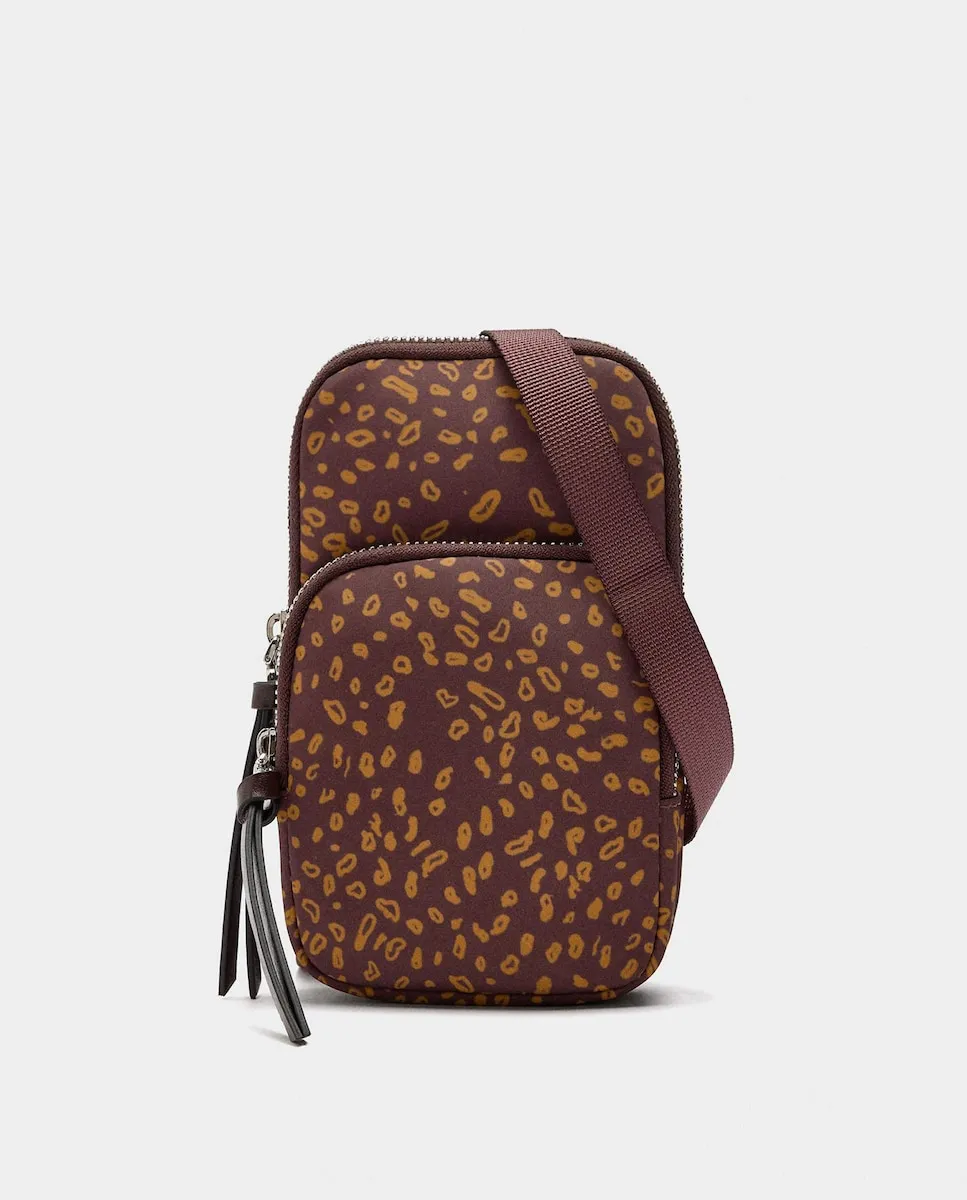 

Сумка для телефона, которую можно носить через плечо, с несколькими отделениями и застежкой-молнией с микроузором Parfois, бордовый