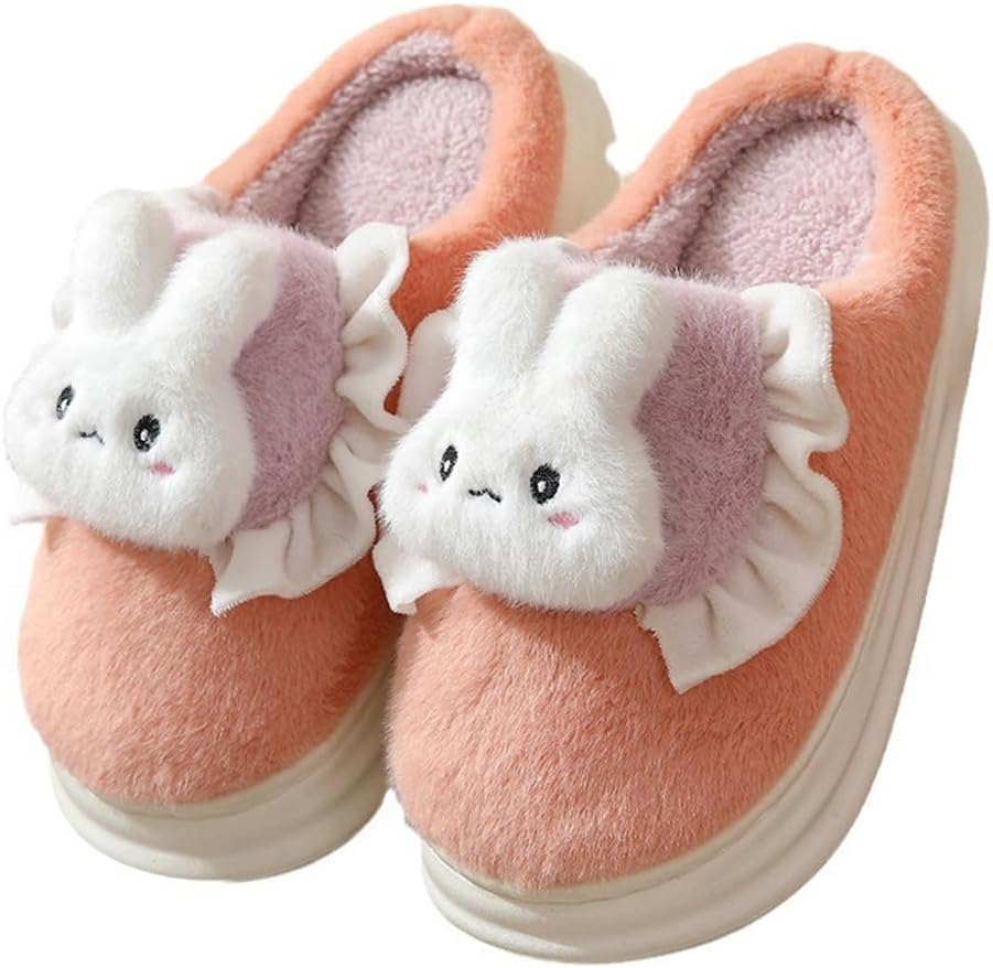 

Домашние тапочки Uewidiod с милым мультяшным кроликом для женщин и мужчин, пушистые для пар, мягкие и удобные, противоскользящие и теплые для дома, оранжевый