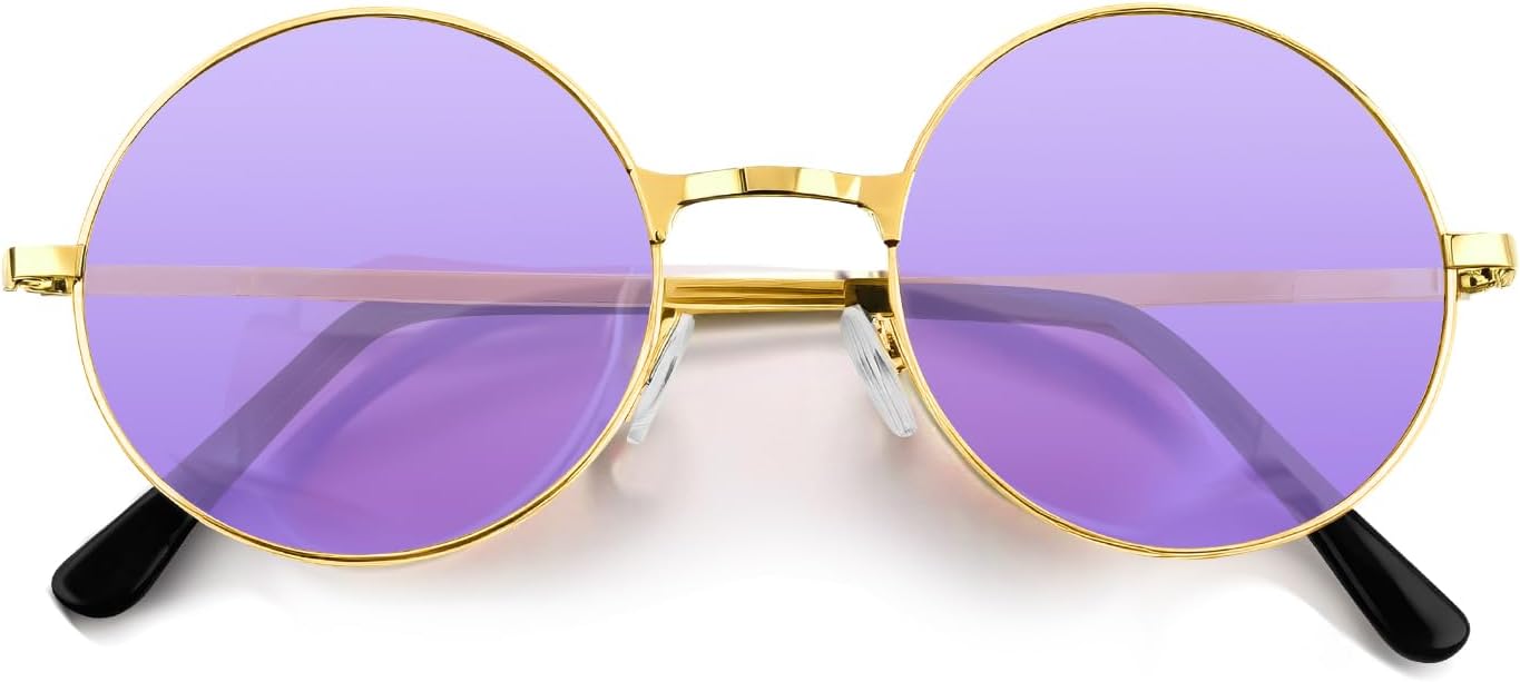 

NACHLYNN Круглые солнцезащитные очки в стиле хиппи с металлическим ободком, защита UV380, солнцезащитные очки 70-х годов для мужчин и женщин, подарок на вечеринку, Purple