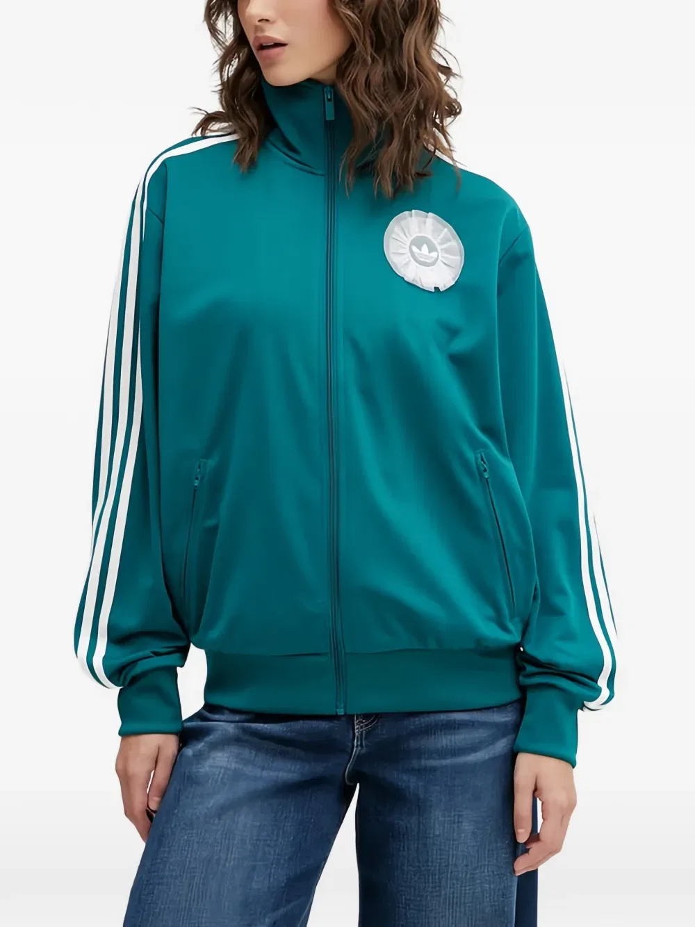 Куртка с аппликацией на молнии Adidas, синий