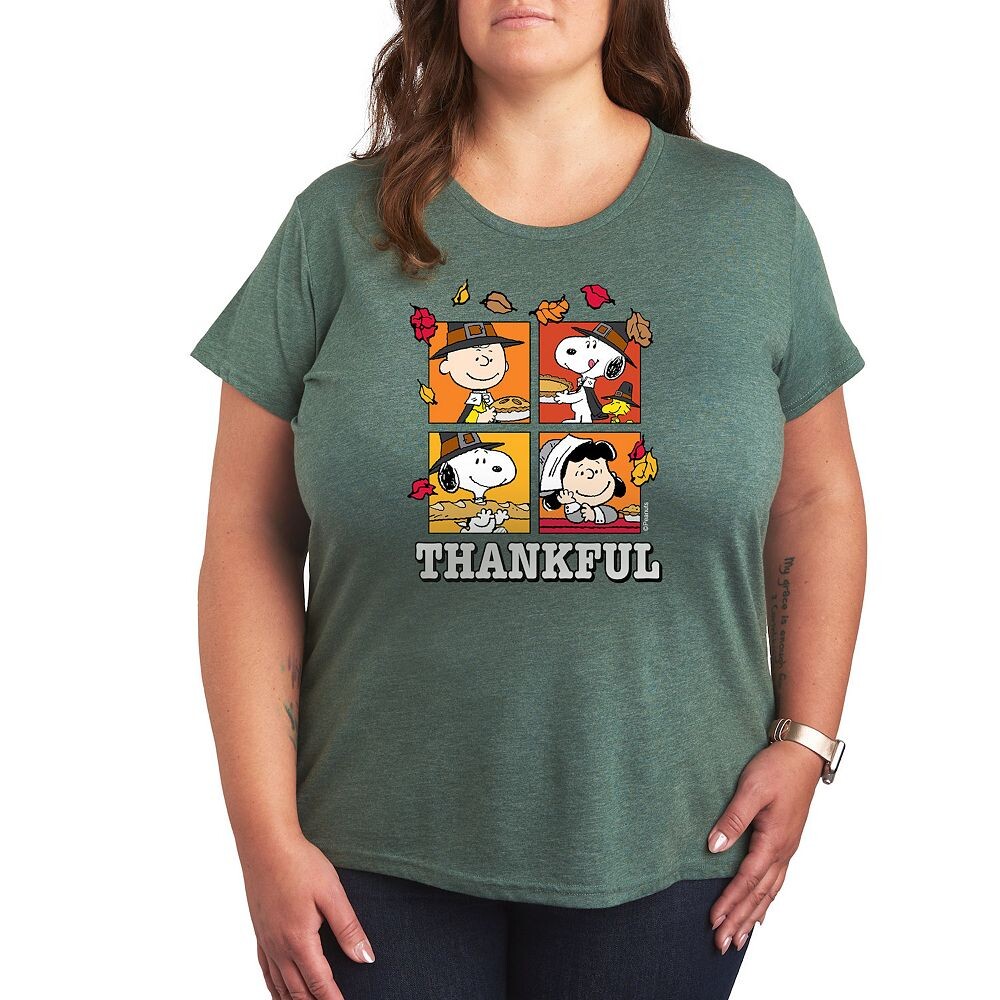 

Футболка Plus Peanuts с рисунком благодарности Licensed Character, цвет Heather Green