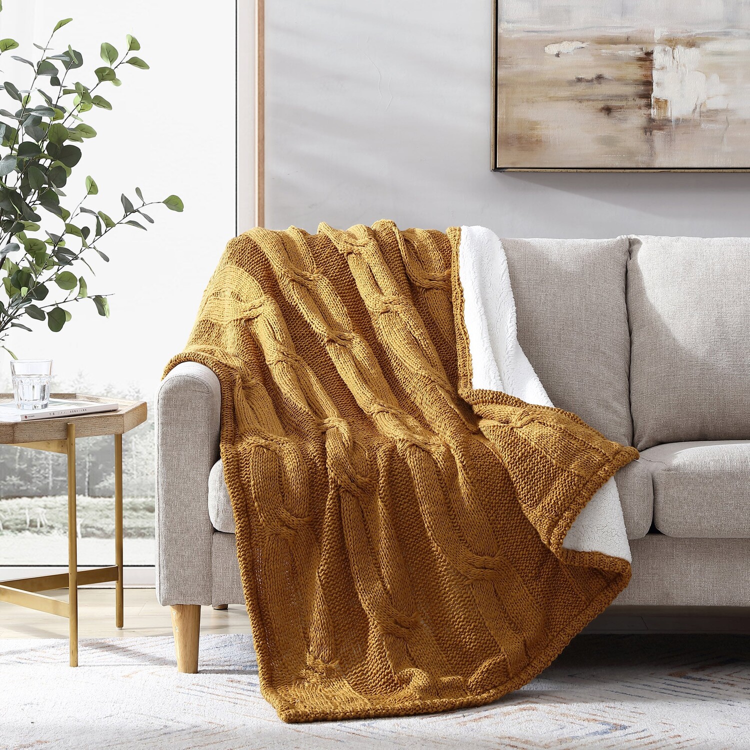 

Modern Threads Косая вязка/плед из шерпы Aspen 50x60 дюймов, цвет Gold