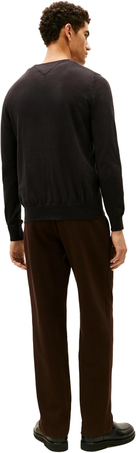 Мужской свитер Tommy Hilfiger Essential из хлопка с длинным рукавом и V-образным вырезом, Deep Knit Black — фото 4