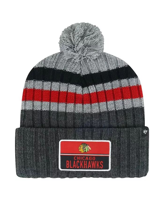

Мужская серая вязаная шапка с нашивкой Chicago Blackhawks Stack и помпоном '47 Brand