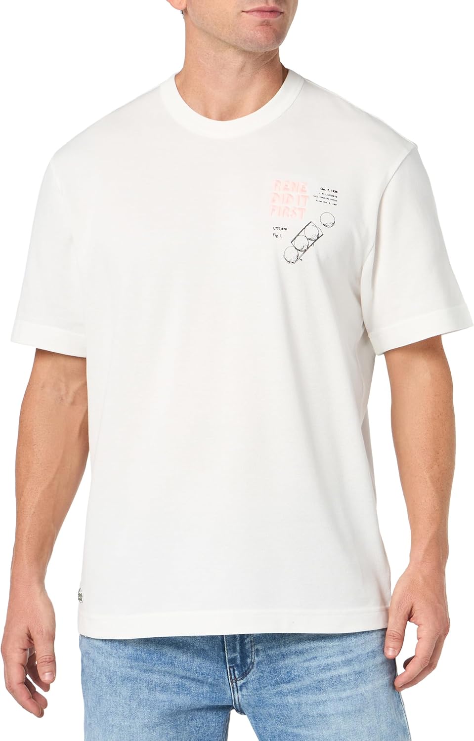 

Мужская футболка Lacoste Classic Fit с круглым вырезом и коротким рукавом с графическим принтом, Flour/Lance Balle