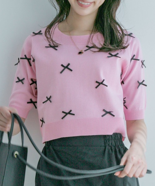 

Трикотажная футболка с короткими рукавами, лен, с лентой Jayro, розовый