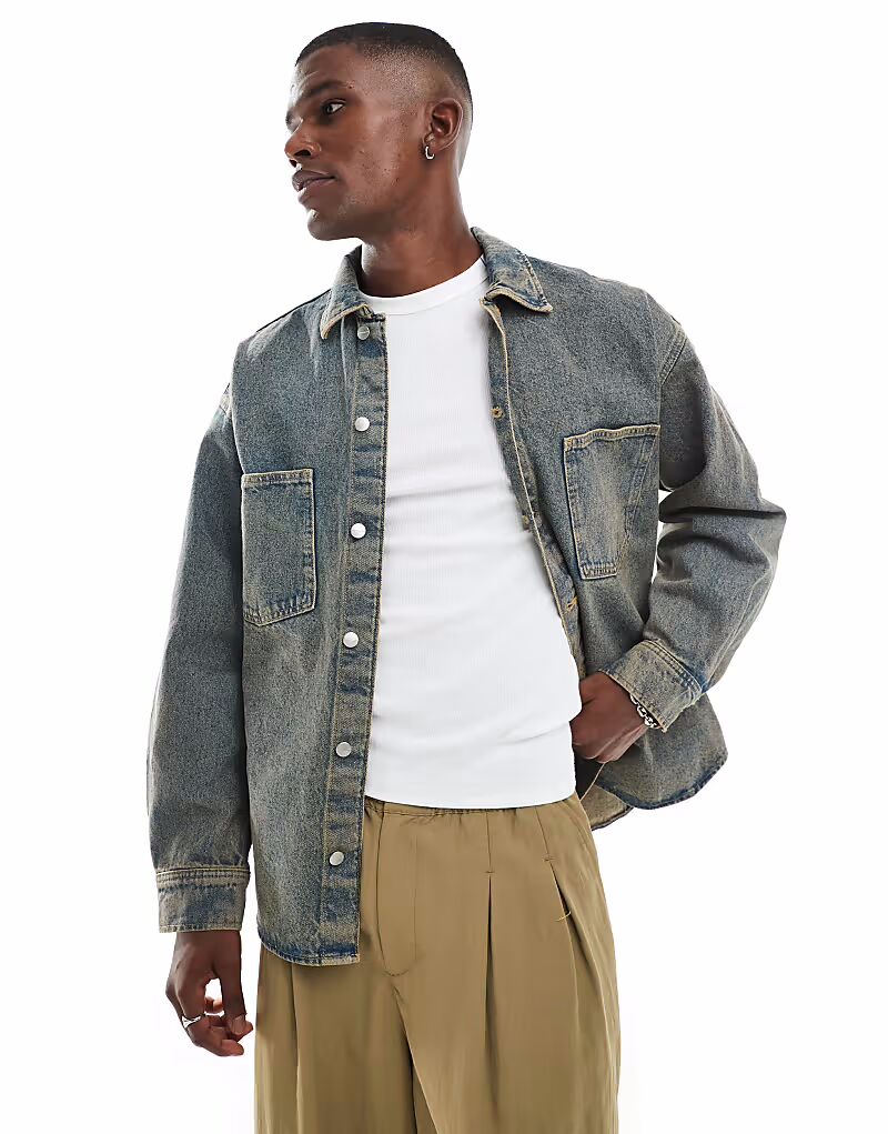 

Куртка-рубашка Jack & Jones из денима свободного кроя в винтажном синем цвете