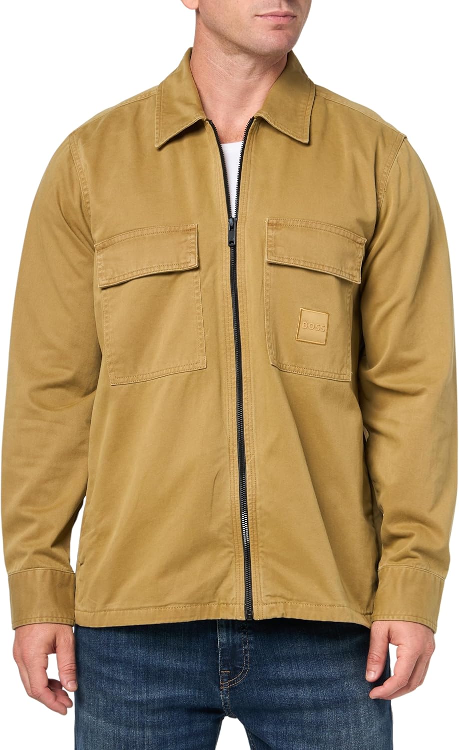 

BOSS мужская твиловая рубашка-оверсайт с карманами-кенгуру на молнии, Cappuccino