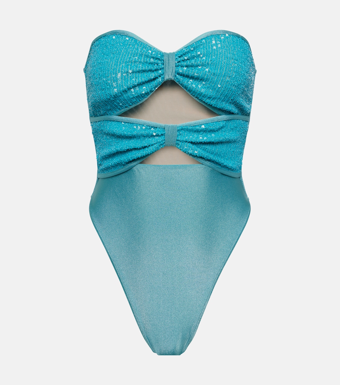 

Купальник без бретелек с вырезом и пайетками Adriana Degreas, синий