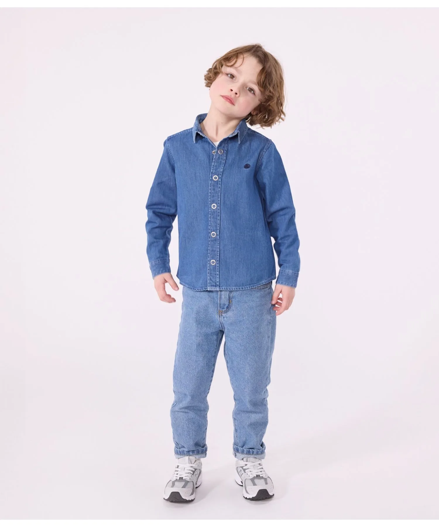 Детская рубашка из органического хлопка Denim Shirt PETIT BATEAU синяя