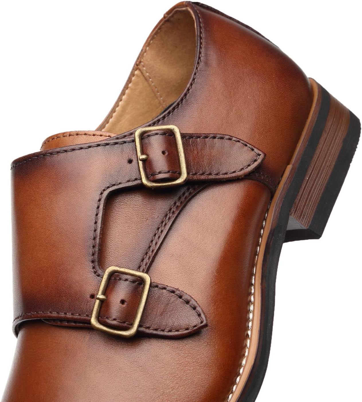 Мужские слипоны La Milano с двойной пряжкой Monk Strap, с закрытым носком, из кожи, оксфорды, формальные, деловые, повседневные, удобные туфли для мужчин, коричневый — фото 4