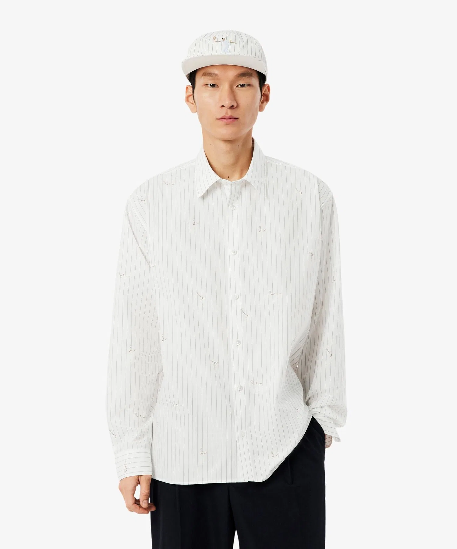 Унисекс рубашка с вышивкой и полоской LACOSTE CH2191-99 белая