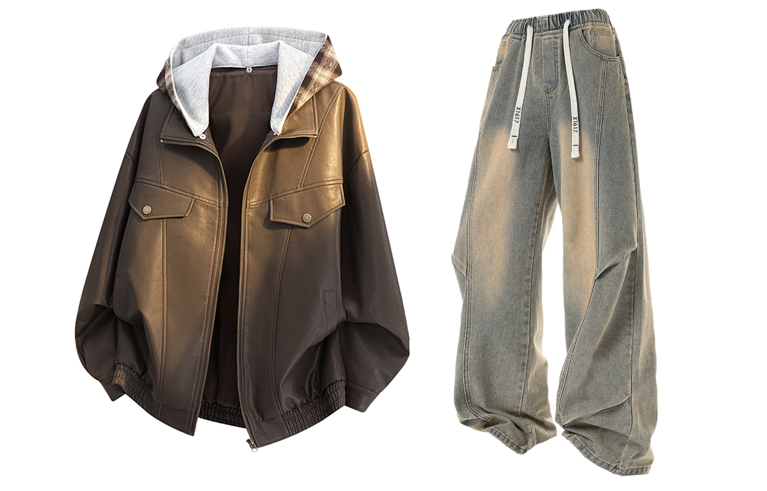 

Повседневный спортивный свитер Unisex с круглой горловиной Moderate X1617, коричневый top+желтый mud pants