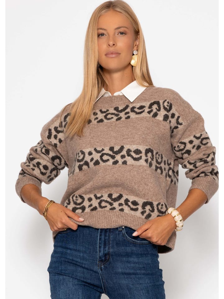 

SASSYCLASSY Свитер с леопардовым принтом, бежевого цвета