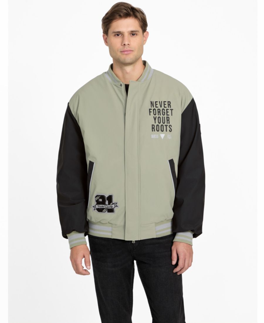 

Мужская куртка-бомбер в стиле университетской формы, стандартного кроя GUESS, Moss Green/Black