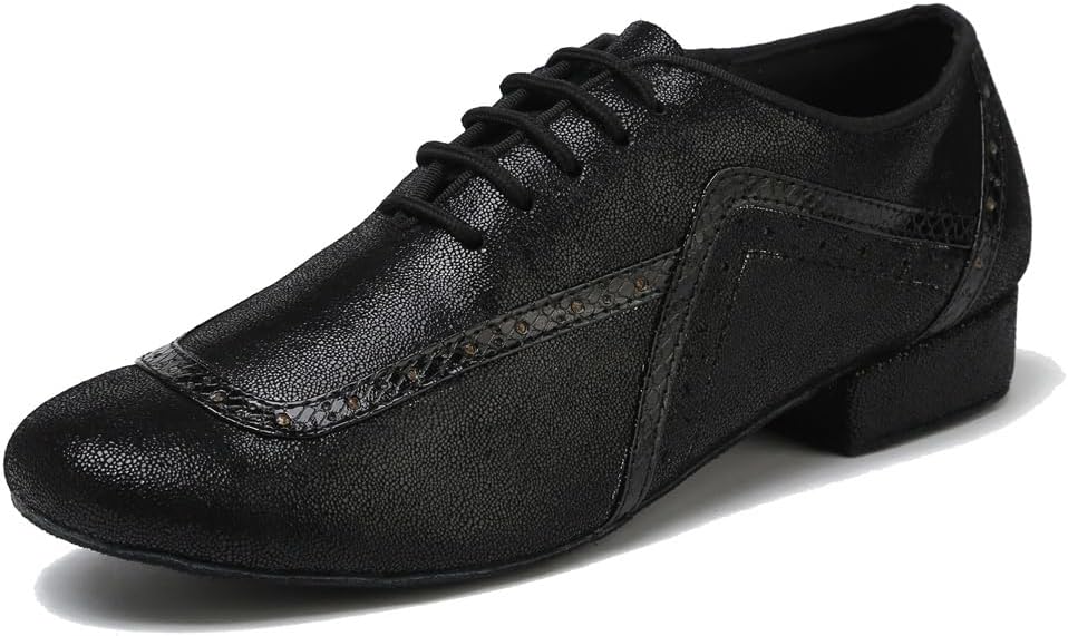 

Мужские винтажные классические туфли на шнуровке с блестками для танго, сальсы, свадеб, бальных и латинских современных танцев Mgm-Joymod, черный