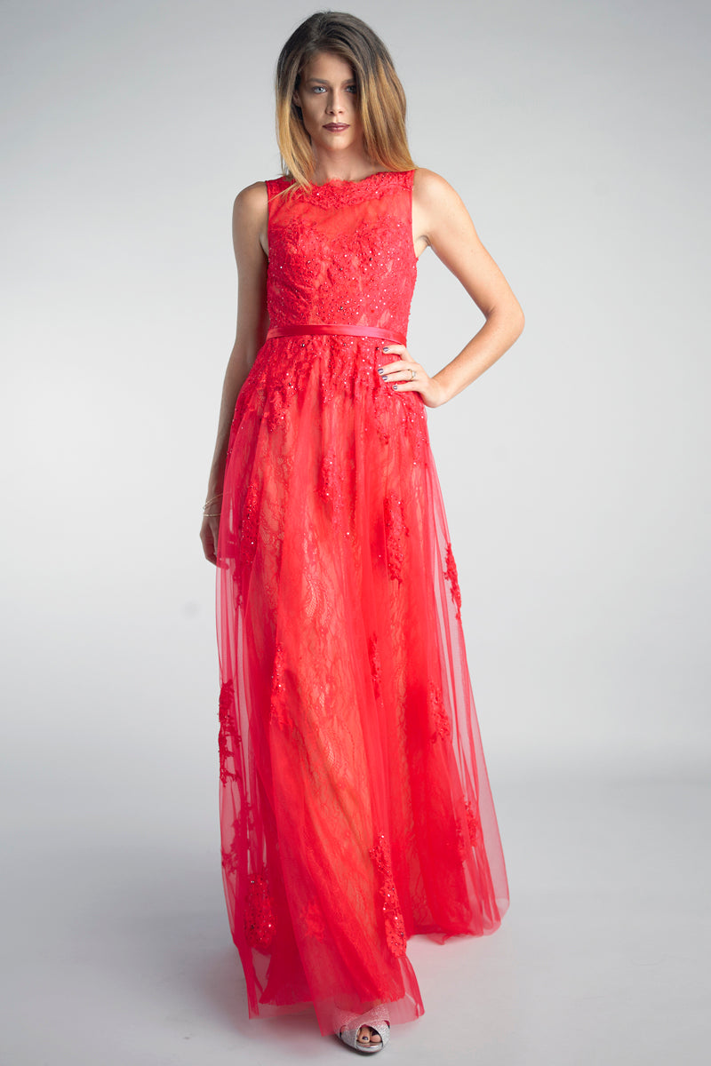 

Платье без рукавов с кружевной вышивкой Basix Black Label, красный