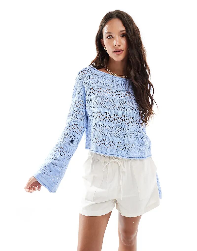 

Свитер-лодочка из пряжи Cotton On, связанный крючком, синего цвета Cotton:On