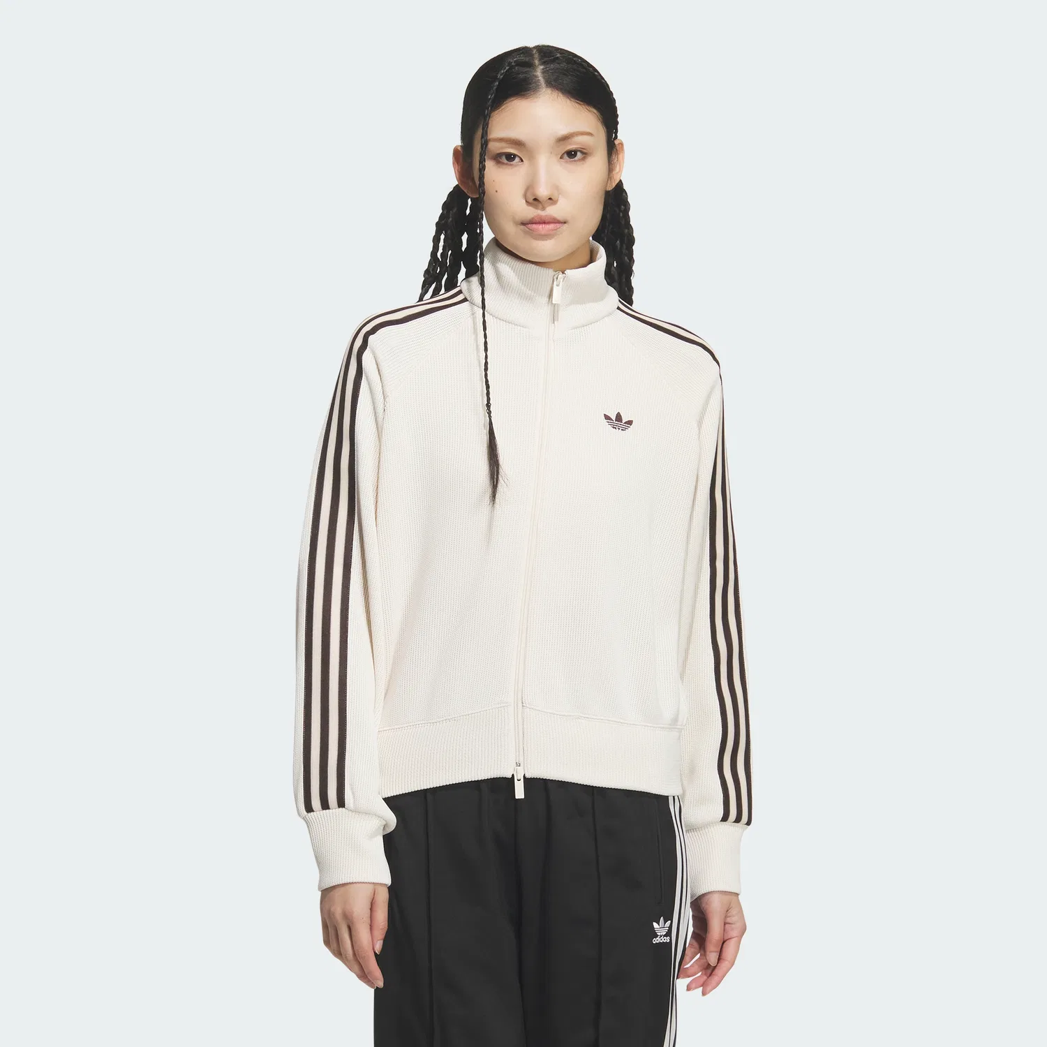 Женский вязаный спортивный топ-баллон на молнии цвета Wonder White от Adidas
