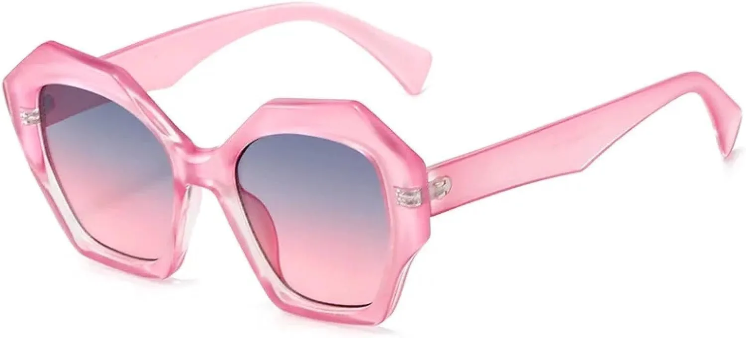 

Винтажные солнцезащитные очки Polygon для мужчин и женщин, модная шестиугольная оправа, солнцезащитные очки с защитой от УФ-излучения UV400 TKKTLLT, Pink Gray