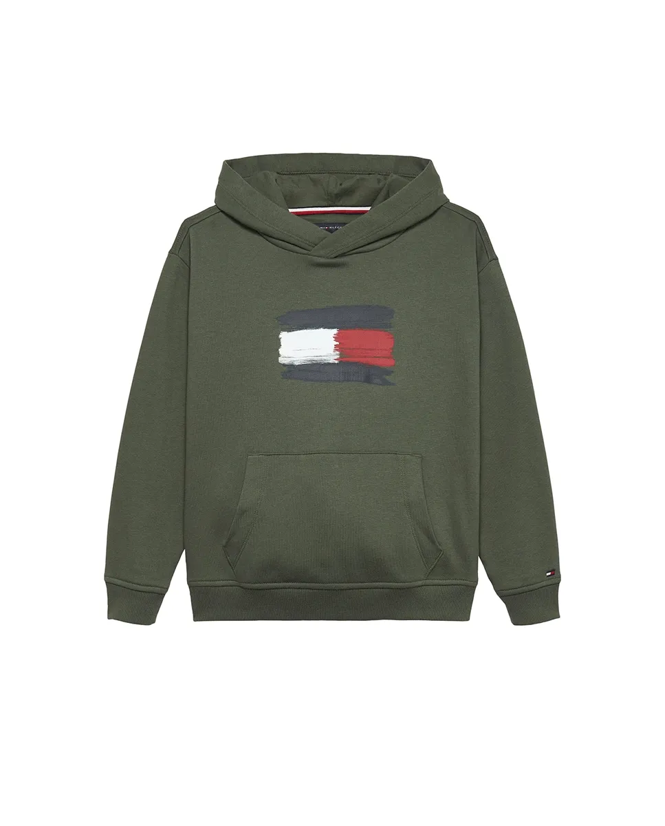 

Толстовка для маленького мальчика с капюшоном и логотипом на груди Tommy Hilfiger, военный зеленый