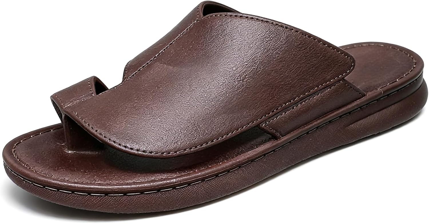

Сандалии BANGTEUO для мужчин, кожаные с комфортным кольцом для пальцев, шлепанцы с ортопедической стелькой, для летнего отдыха и повседневных прогулок, коричневый