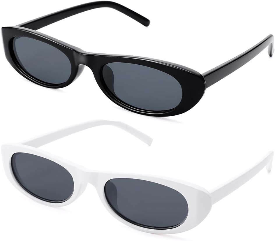 

Солнцезащитные очки SCVGVER овальной формы для женщин и мужчин, узкие солнцезащитные очки в стиле 90-х, миниатюрные ретро-очки, защита от УФ-излучения UV400, Black Frame - Gray Lens + White Frame - Gray Lens