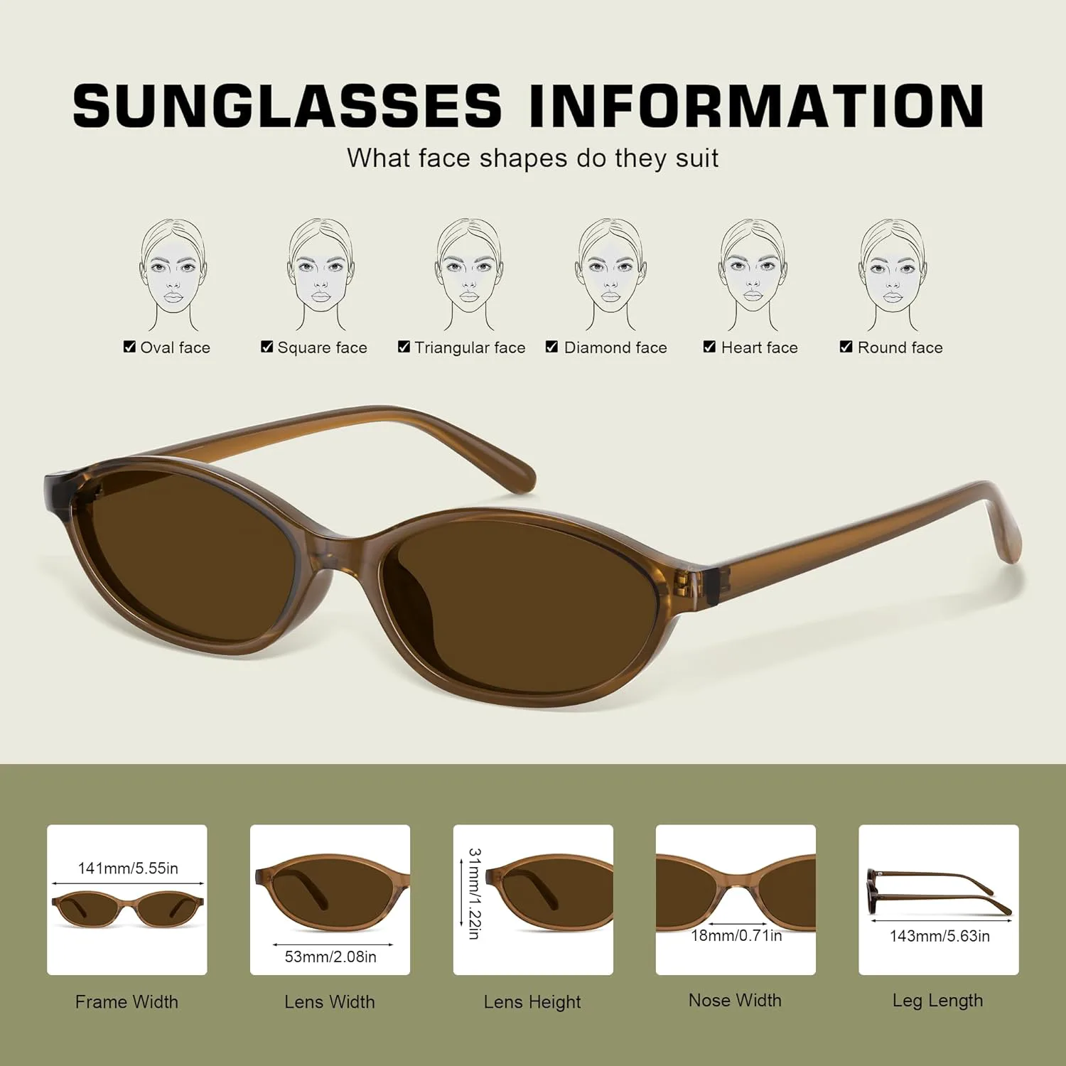 

Женские солнцезащитные очки в стиле ретро, ​​овальные, «кошачий глаз», 90-е, Y2K, защита от ультрафиолета UV400, легкие, узкие phikttu, Black+brown+jelly Brown