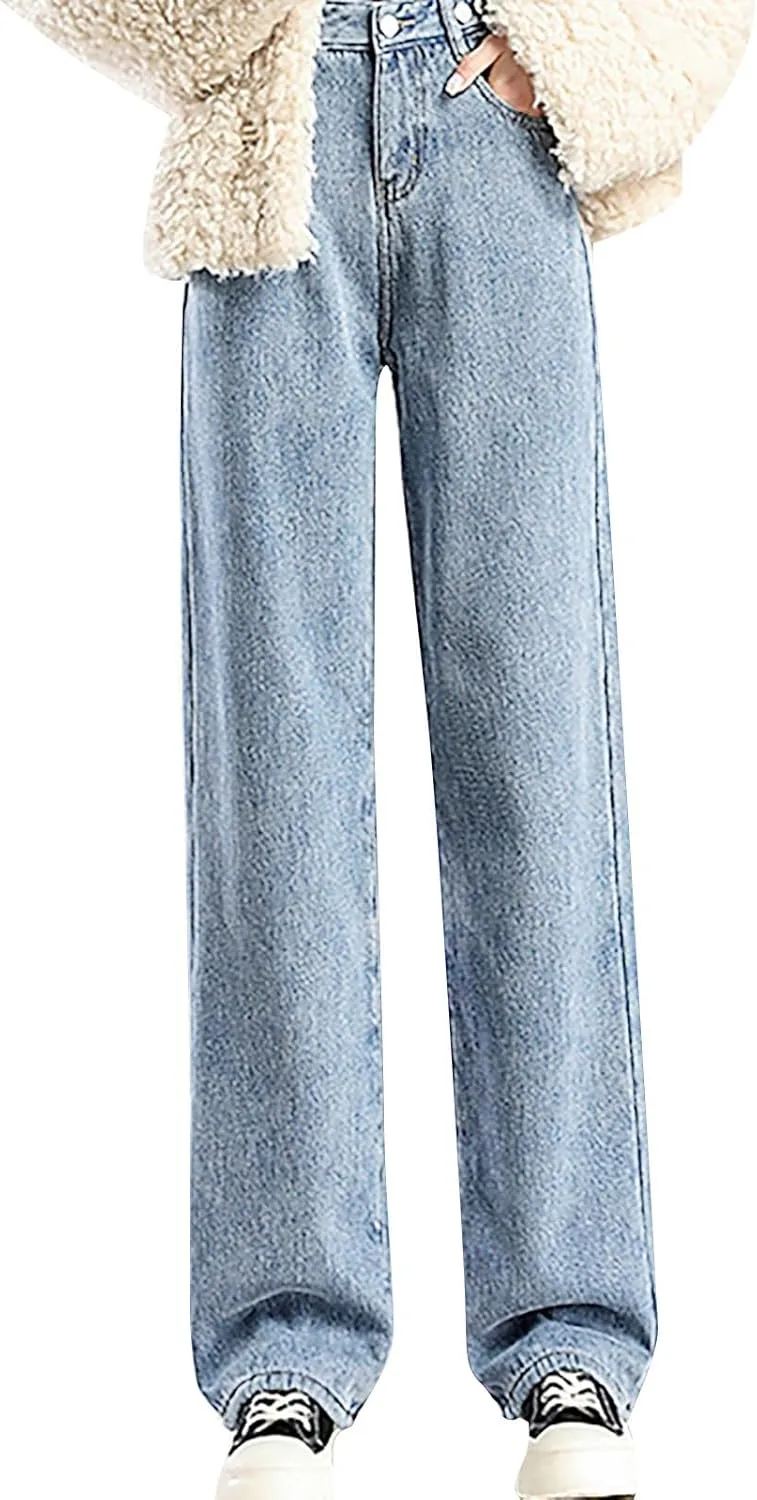 

Джинсы для женщин 2025 Loose Fleece Lined High Waisted Wide Leg LCMTWX