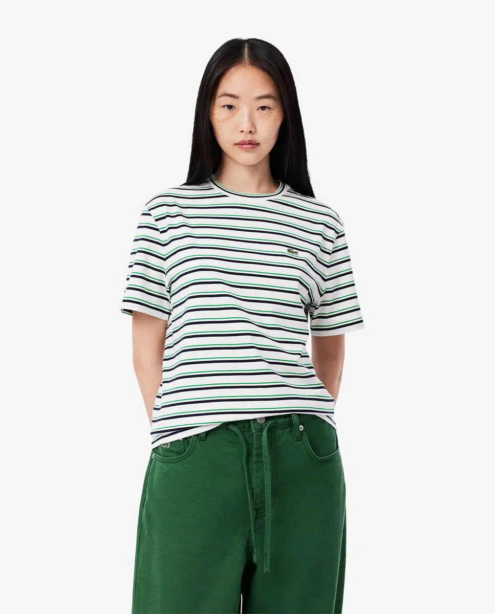 

Женская полосатая футболка с короткими рукавами Lacoste, белый