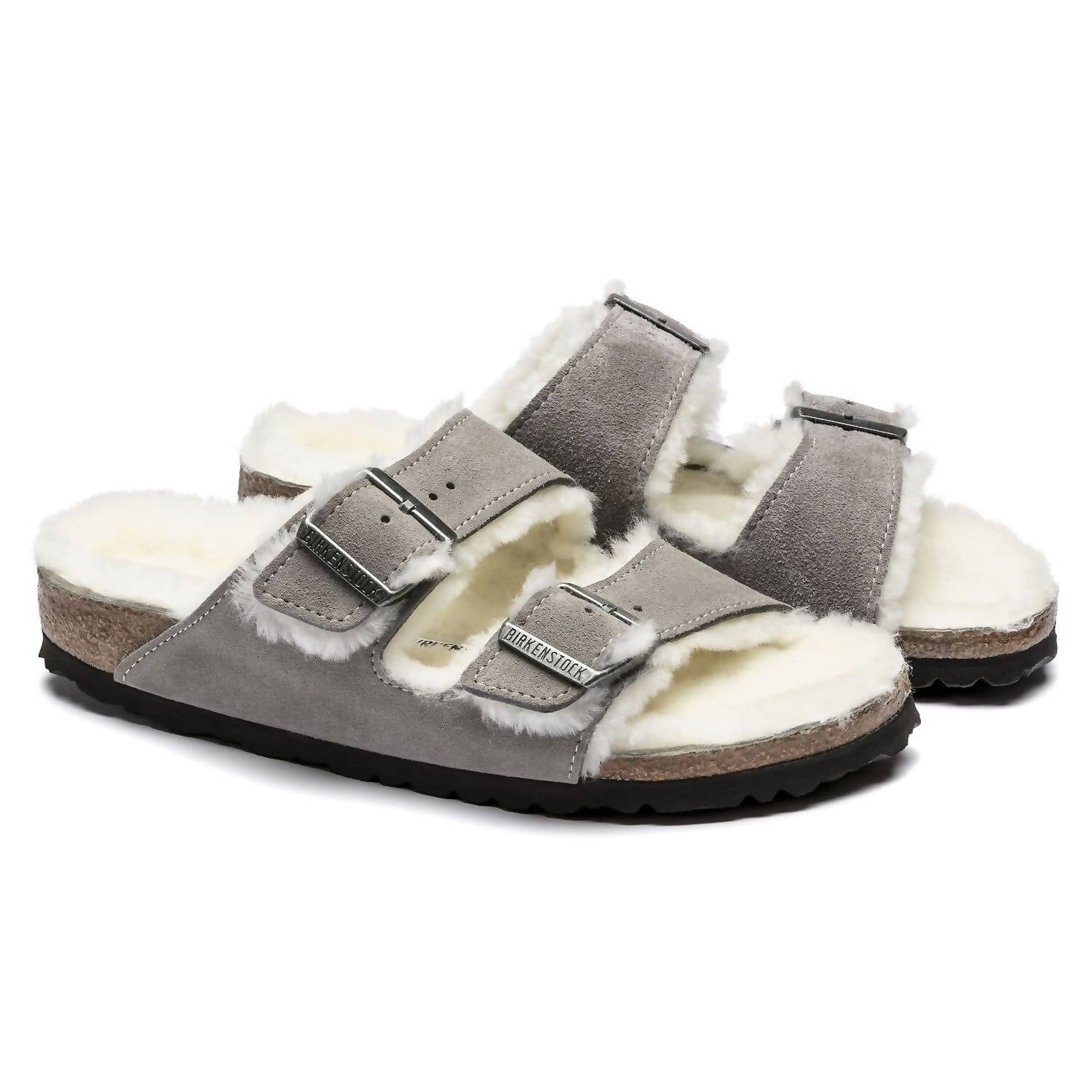 Women's Arizona Fur Shearling Sandal In Stone Birkenstock, Stone — фото 3