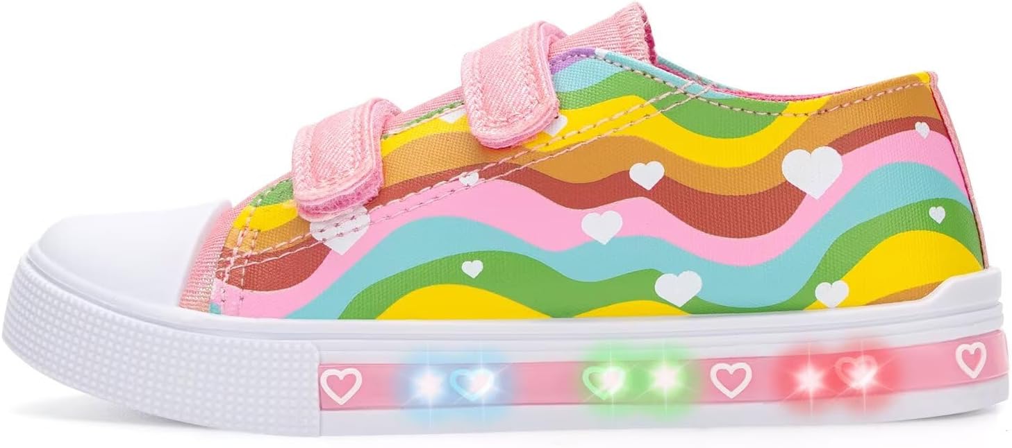 

Кроссовки EUXTERPA для малышей с подсветкой, повседневные детские тканевые обувь с регулируемым ремешком для девочек и мальчиков, Colorful Waves