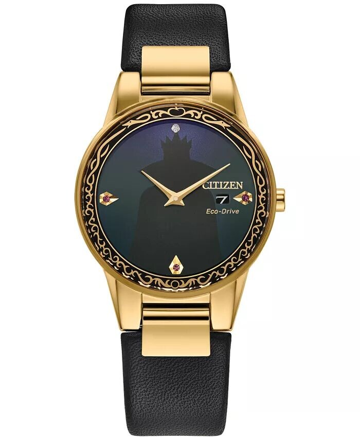 

Женские часы Eco-Drive Disney Evil Queen с черным кожаным ремешком, 30 мм, подарочный набор Citizen