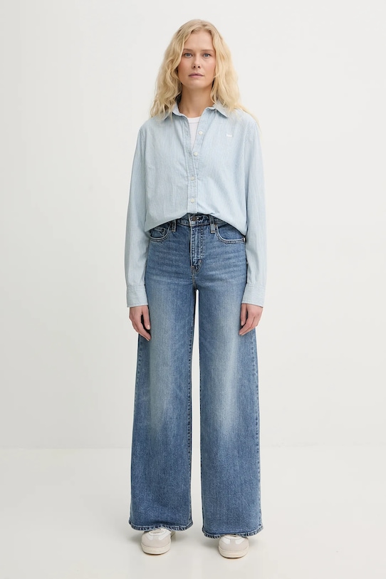 Классическая черно-белая хлопковая рубашка Levi's, синий — фото 2