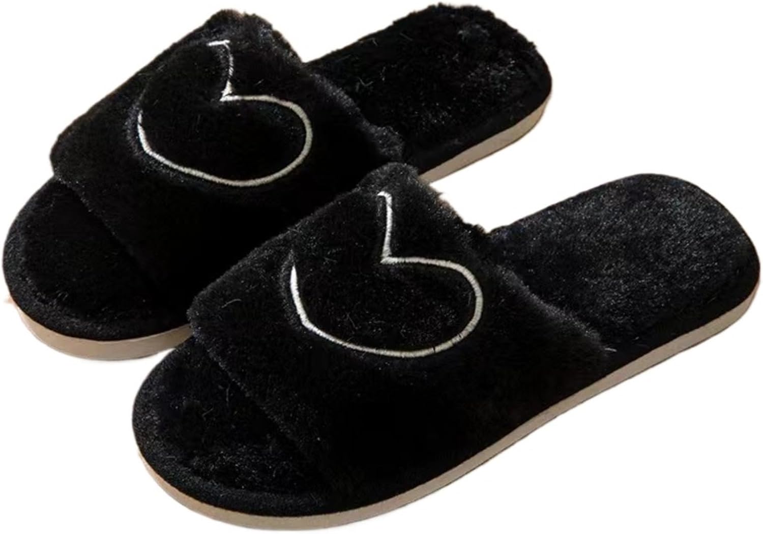 

Милые тапочки в форме сердца для женщин и мужчин, парные, плюшевые, валентинки, мягкие и пушистые, забавные, для дома и улицы, с нескользящей подошвой Elirar, черный