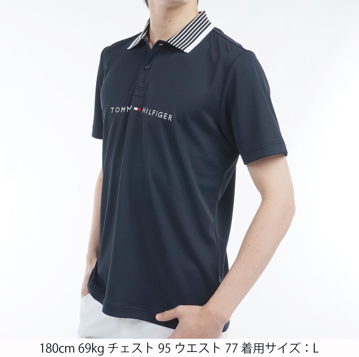 Поло Tommy Hilfiger GOLF Essential Stripe Color с коротким рукавом THMA513, темно-синий — фото 2