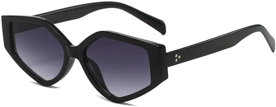 

Солнцезащитные очки Polygon Cat Eye для женщин, модные очки с градиентными линзами, винтажные солнцезащитные очки для мужчин с заклепками WNCKSQ, Black Gray Gradient