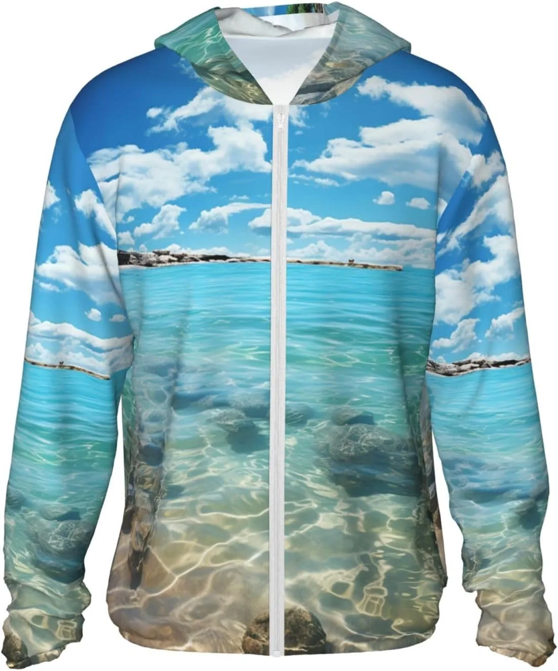 

Толстовка с защитой от солнца, длинный рукав, молния, принт "морской пейзаж", с карманами VTCTOASY